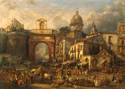 Italy, Naples, Market at Porta Capuana by Giacinto Gigante by Giacinto Gigante