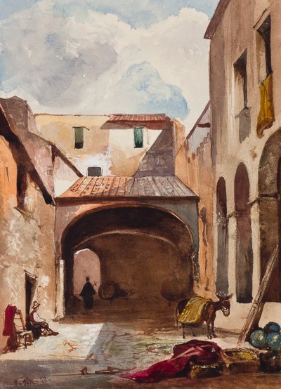 Passage and street with figures, with additions by a Borbone pupil, possibly Prince Alfonso Maria di Borbone by Giacinto Gigante