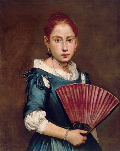 Young girl with fan by Giacomo Ceruti