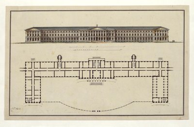Project of Smolny Institute. The Main Facade and the Ground Floor Plan, 1806-1808 by Giacomo Antonio Domenico Quarenghi