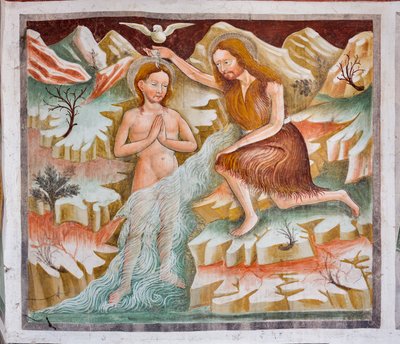 St. John the Baptist Baptizing Jesus in the Jordan River (detail) by Giacomo Borlone de Buschis