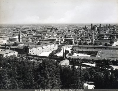 Panoramic view of Bologna with factories and a square by Giacomo Brogi