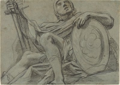 Seated Warrior Holding a Sword and Shield by Giacomo Cavedone