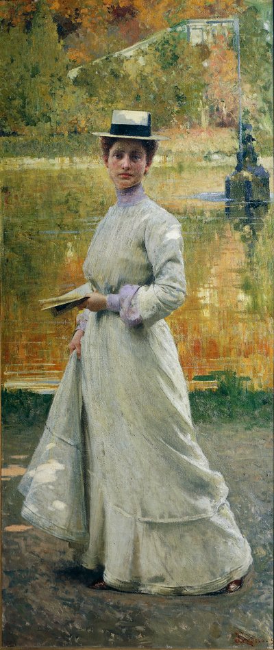 Open-air Portrait or Lady in the Garden by Giacomo Grosso