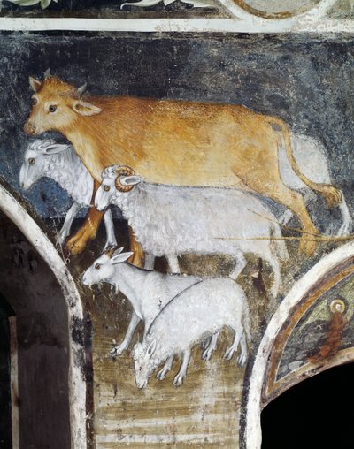 Livestock Animals, Detail from Fresco by Giacomo Jaquerio, Abbey of St Anthony of Ranverso, Buttigliera Alta, Piedmont, Italy by Giacomo Jaquerio