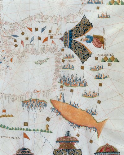 A Nautical Map, detail of the Gran Turco, 1564 by Giacomo Maggiolo