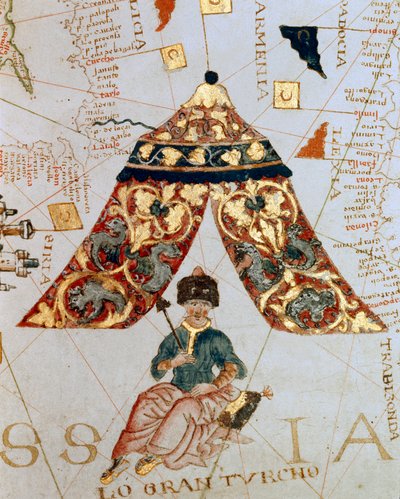 Detail of a map depicting Sultan Suleyman I the Magnificent by Giacomo Maggiolo