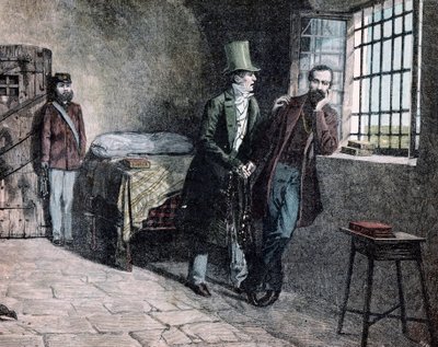 The Italian Patriot Giuseppe Mazzini Imprisoned in Savona in 1830 Meets His Father (Engraving by Giacomo Mantegazza) by Giacomo Mantegazza