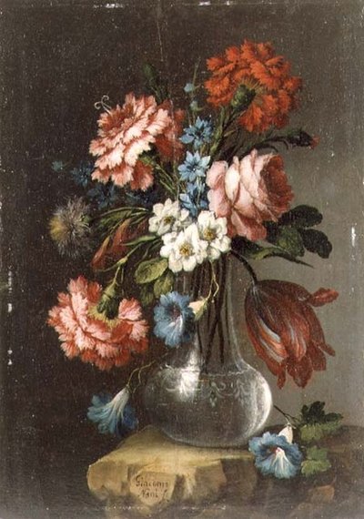 Roses, Tulips, Convolvuli and Other Flowers in a Glass Vase by Giacomo Nani