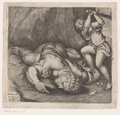 David Beheads Goliath Scenes after frescoes by Pordenone in Santo Stefano in Venice (series title) by Giacomo Piccini