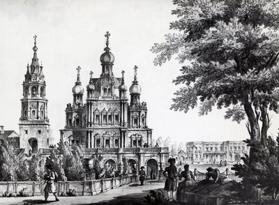 Church of Assumption and Gagarin Palace in Moscow, drawing by Giacomo Quarenghi