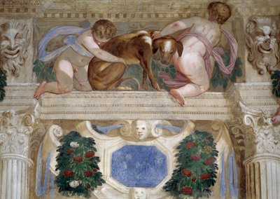Putti with a Greyhound, Fruit Festoons and Mascarons by Giambattista Zelotti