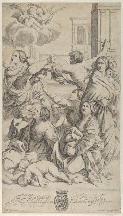 Massacre of the Innocents, Group of Women and Children Being Attacked, Two Angels, ca. 1640-70 by Gian Battista Bolognini