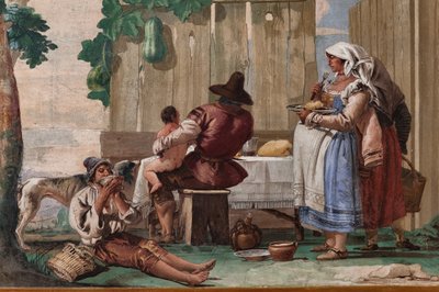 Peasant Family at Table, from the Room of Rustic Scenes, in the Foresteria (Guesthouse) by Giandomenico  Tiepolo