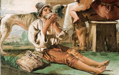 Peasant Family at Table (detail), from the Room of Rustic Scenes, in the Foresteria by Giovanni Domenico Tiepolo