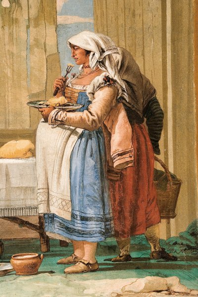 Peasant Family at Table (detail), from the Room of Rustic Scenes, in the Foresteria by Giovanni Domenico Tiepolo