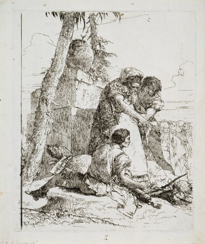 Magician Pointing Out a Burning Head to Two Youths, c. 1740s by Giovanni Domenico Tiepolo