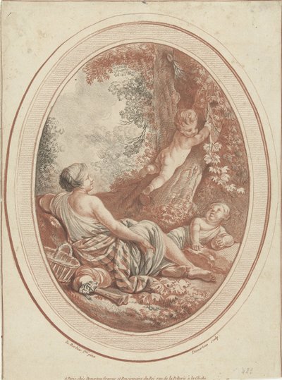 Bacchanal with Nymph and Putti by Trees by Gilles Demarteau