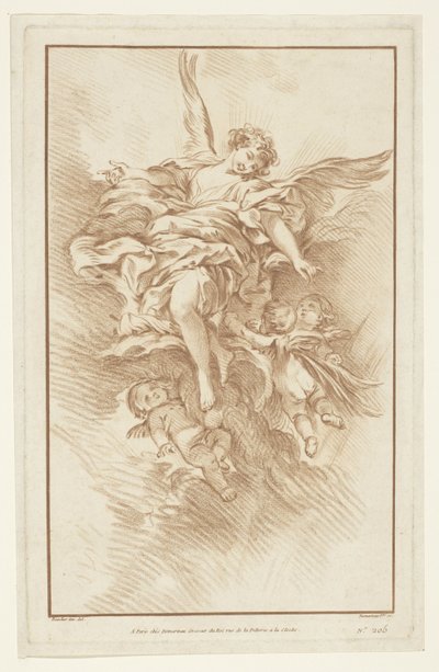 Angel with Three Putti in Clouds by Gilles Demarteau