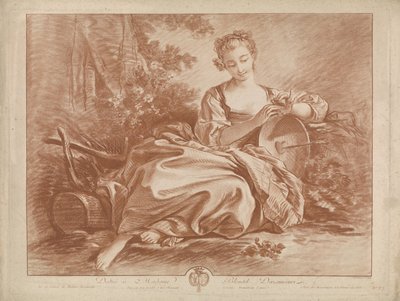 Young Woman Sitting with Shield Pierced by an Arrow by Gilles Demarteau