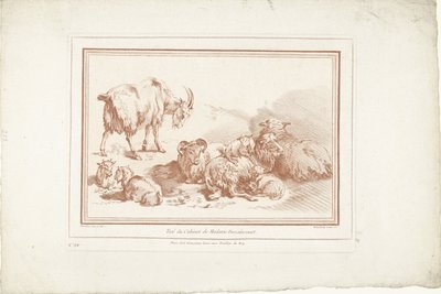 Lying Sheep with Lambs and Goat with Kids by Gilles Demarteau