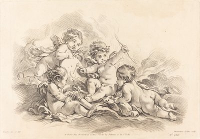 Four Cherubs at Target Practice by Gilles Demarteau, the Elder after François Boucher