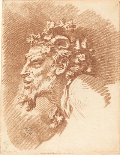 Head of a Faun by Gilles Demarteau, the Elder after François Boucher