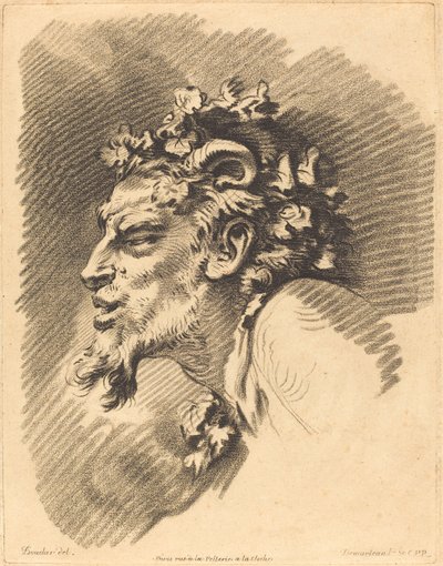 Head of a Faun by Gilles Demarteau, the Elder after François Boucher