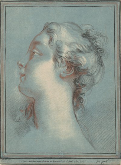 Head of a Young Woman Facing Left by Gilles Demarteau, the Elder, after François Boucher