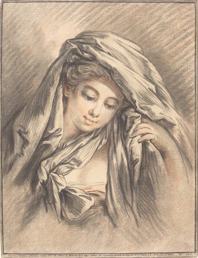 Young Woman with Her Head Covered by Gilles Demarteau, the Elder after François Boucher