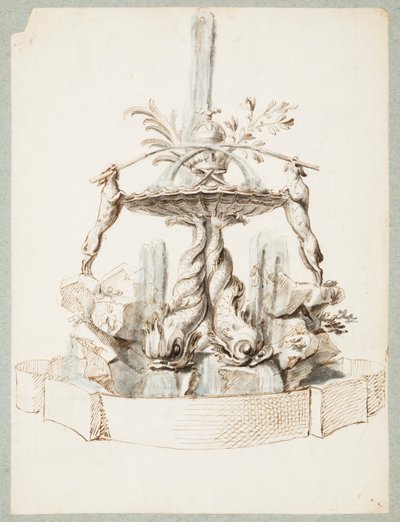 Design for a Fountain Supported by Dolphins and Two Dogs by Gilles Marie Oppenord