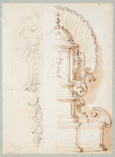 Sketch of Half an Ornamental Motif by Gilles Marie Oppenord