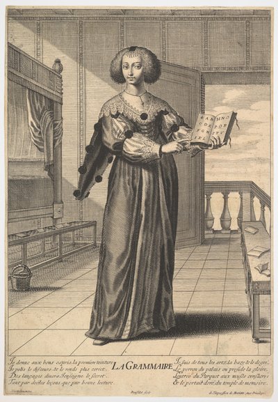 Grammar: A Young Woman Standing in a Decorated Interior Holding an Open Book in Her Left Hand by Gilles Rousselet