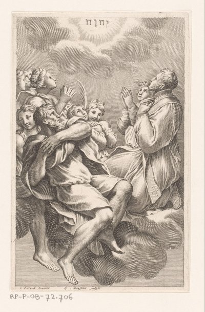 Group of Men and Women on Clouds in Adoration of the Tetragram by Gilles Rousselet