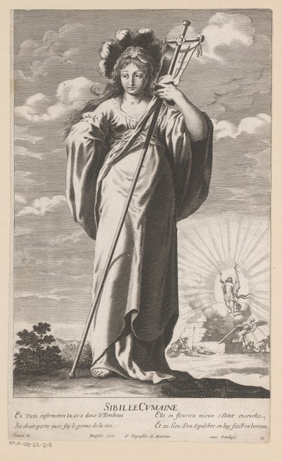 Sibyl of Cumae, with the Resurrection of Christ in the Background by Gilles Rousselet