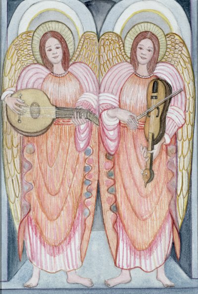 Two angels playing instruments by Gillian Lawson