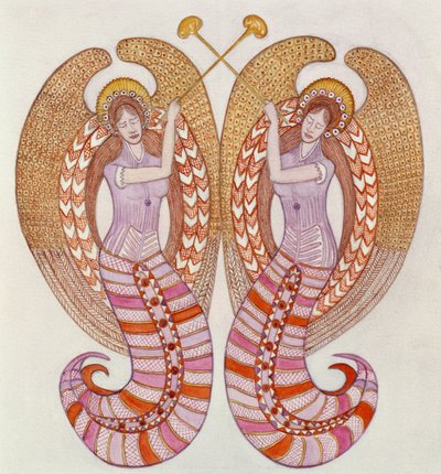 Two angels with trumpets by Gillian Lawson