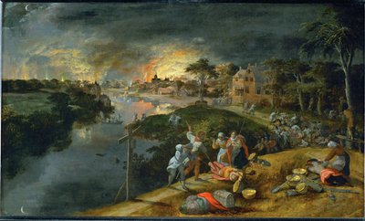 Scene of War and Fire by Gillis (workshop of) Mostaert