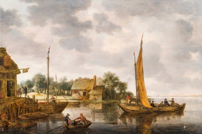 A River Landscape with a Ferryboat by Gillis Peeters