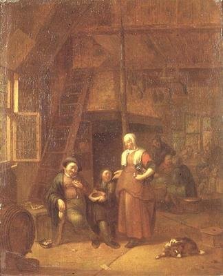 The Interior of an Inn with a Man Paying a Serving Woman by Gillis de Winter