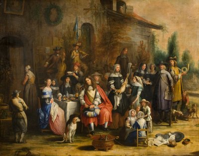 Hunting Party Outside an Inn by Gillis van (follower of) Tilborgh