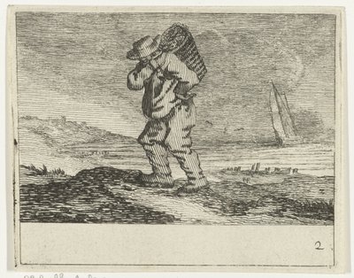 Dune Landscape with a Fisherman, Various Beaches and Water Views by Jan Percelles (series title) by Gillis van Scheyndel (I)