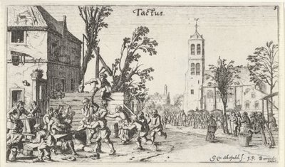 Fight at an Inn (The Sense of Touch) (Landscapes with the Five Senses series) by Gillis van Scheyndel (I)
