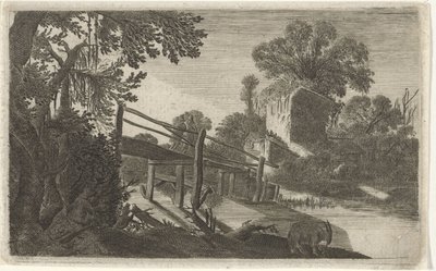Wooden Bridge by a Ruin (Six Landscapes) by Gillis van Scheyndel (I)