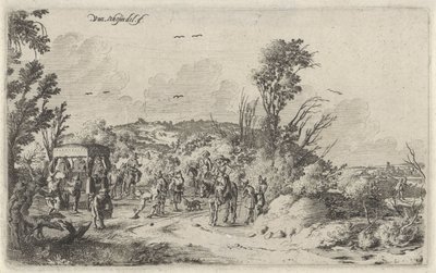 Carriage and Riders on a Country Road, Smell, Landscapes with the Five Senses (series title) by Gillis van Scheyndel (I)
