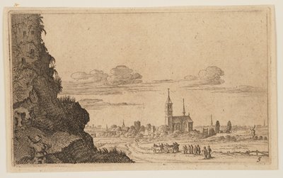 Two Men Climbing Rocks up to Ruins, from Twelve Landscapes by Gillis van Scheyndel