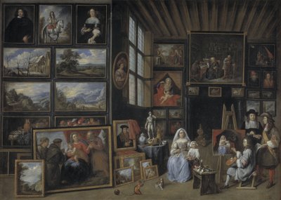 A Picture Gallery with an Artist Painting a Woman and a Girl. Allegory of the Art of Painting by Gillis van Tilborgh