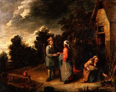 Peasants by a Cottage by Gillis van Tilborgh