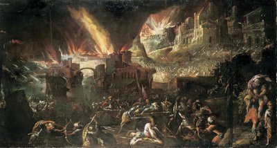 Aeneas Rescuing His Father from Burning Troy by Gillis van Valckenborch