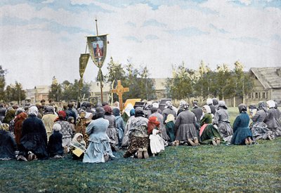 A religious procession in a village, Russia, c1890 by Gillot